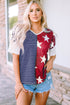 Stripes Stars Print Knit Short Sleeves Top